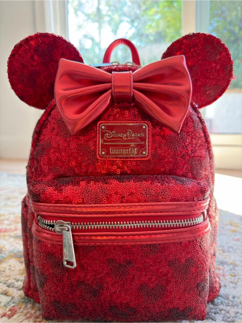 Disney Parks Loungefly Red Sequin Minnie Mouse Mini Backpack